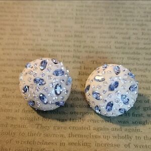 WEISS Blue Rhinestone Button Earrings